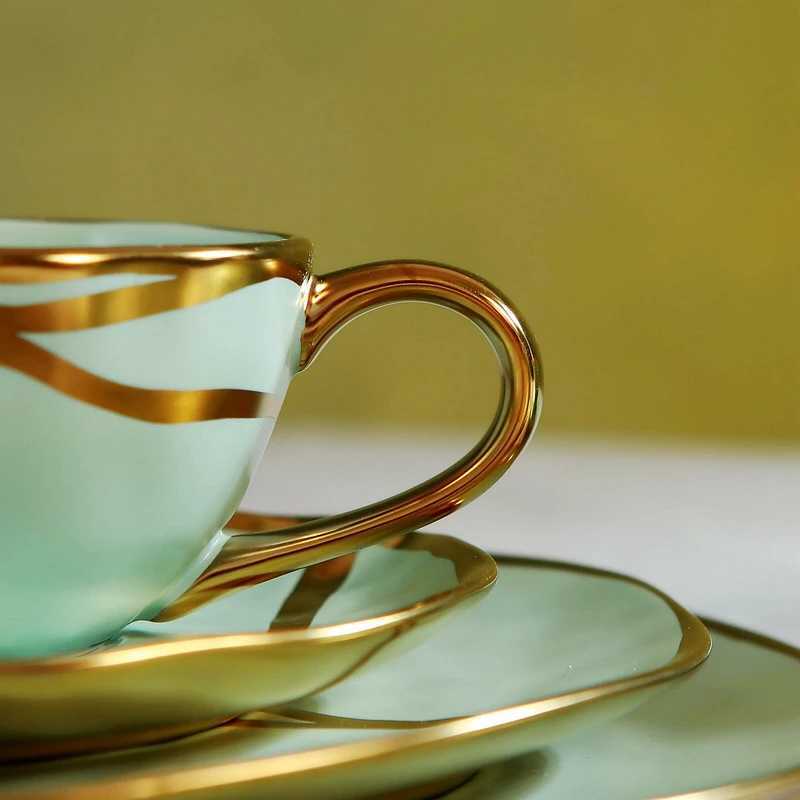 European Style Craft Gold Ceramic Coffee Cup Tableware Set Luxury Cuisine Hotel Western Restaurant Bowl Fruit Pastry Plate Y241211