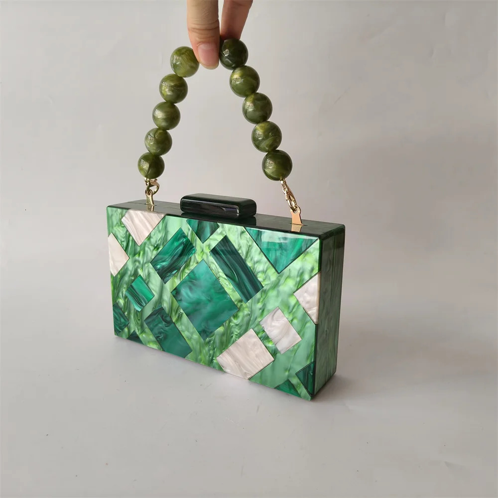 Women Shell Evening Marble Pearl Green Patchwork Striped Acrylic Box Wedding Bridal Handbags And Purses Ladies Party Clutch Bag 241212