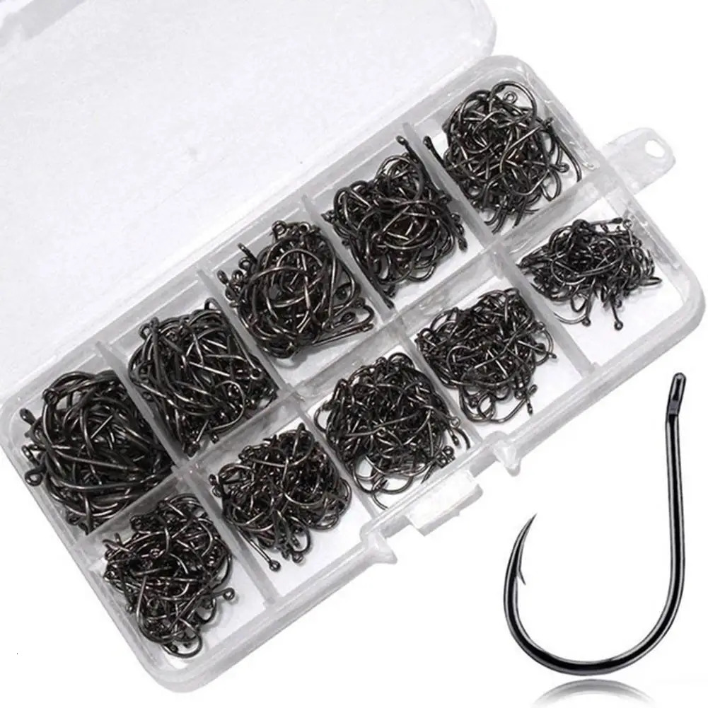 100PCSBox Fishing Hooks Set with Tackle Box Saltwater Fresh Water High Carbon Steel Carp Fishhook Accessories y241203
