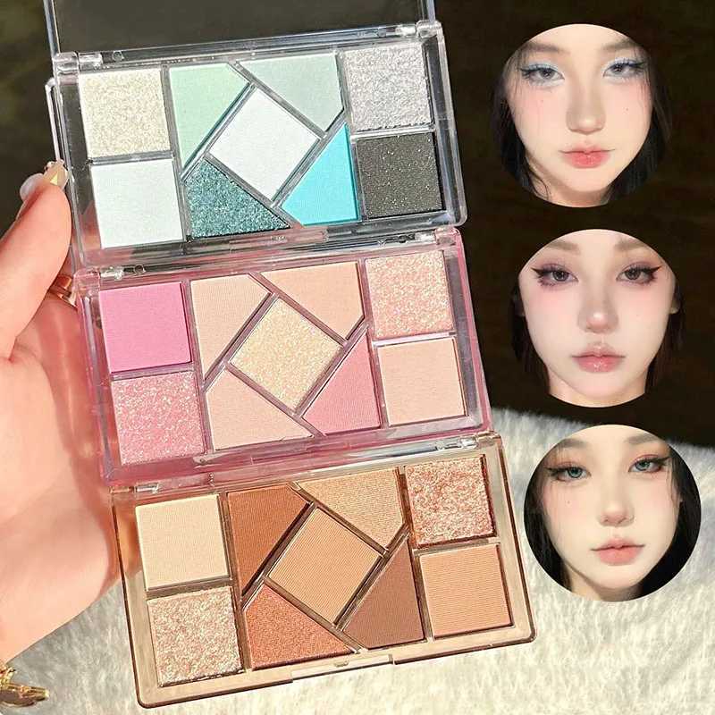 Blue Nine Color Eye Shadow Plate Highlighters Long Lasting Glitter Eye Makeup Tool Transparent Acrylic Eyeshadow PaletterW241212