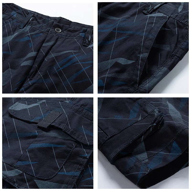 Mens camouflage cargo shorts summer cotton tactical fashionable casual multi pocket shorts mens loose military 241211