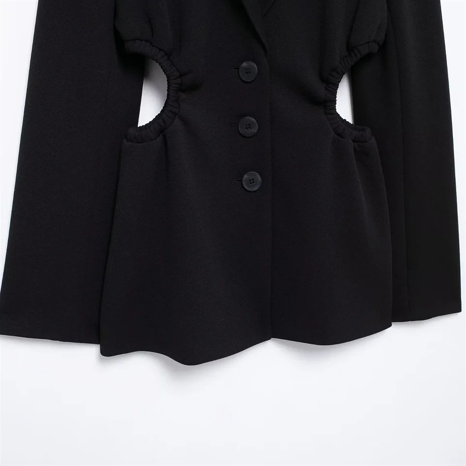 RZRA AutumnWinter Product Womens Open Waist n Flip Collar Long Sleeve Casual Suit Coat 241209