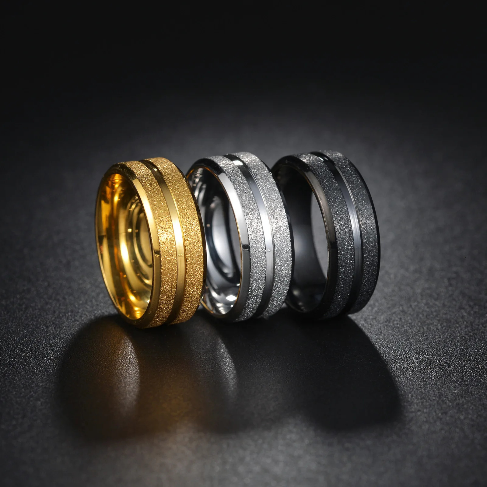 Simple 8mm Mens Couple Black Ring Matte Finish Finger Jewelry Wedding Gift 241210