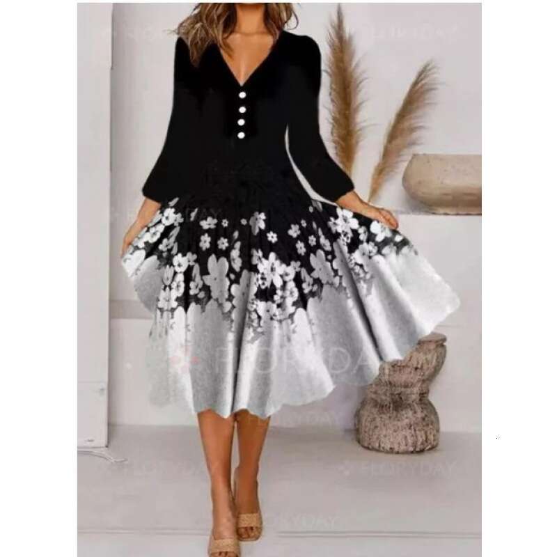 Mid length mid waist skirt set, temperament for commuting, single printed black quick drying skirt, 2024 new casual versatile fashion clothing