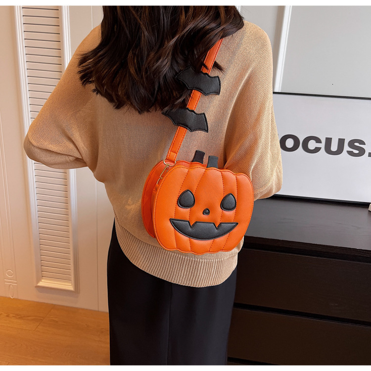 Halloween Fun Pumpkin New Fashion Color Comparison Creative Splicing Fashion Single Shoulder Women's Cartoon Crossbody Bag