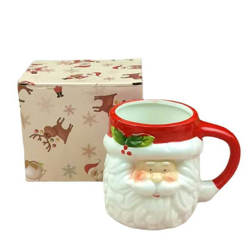 Christmas Cup Cute Cartoon Ceramic Water Cup Santa Claus Elk Snowman Penguin G Coffee Cup Gift Set Newcomer Holding Gift Y241211