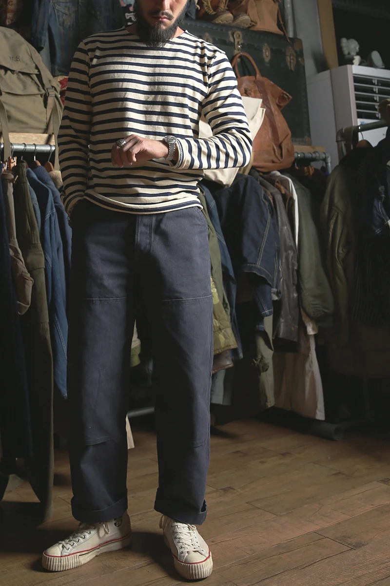 Bronson sailor striped shirt vintage fashion Breton boat neck long sleeved T-shirt 241210