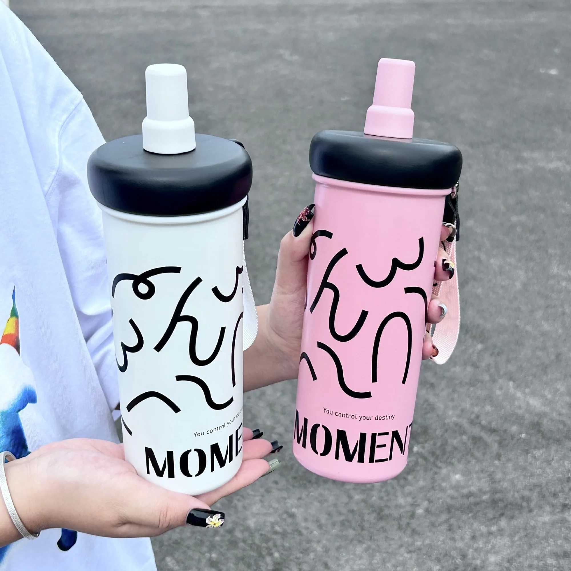 500ML Large Capacity Coffee Straw Cup Stainless Steel Bber G Portable Outdoor Sports Crazy Cup Cute Family Gift Y241211