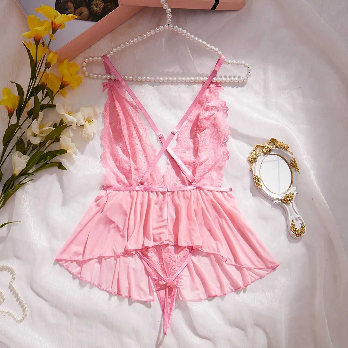 2024 Sexy Lingerie Crotchless Lace Bra And Panty Underwear Set Women Lace Comes Open Bra Underwear Sexy Bodysuit Dress WomenXJ241212