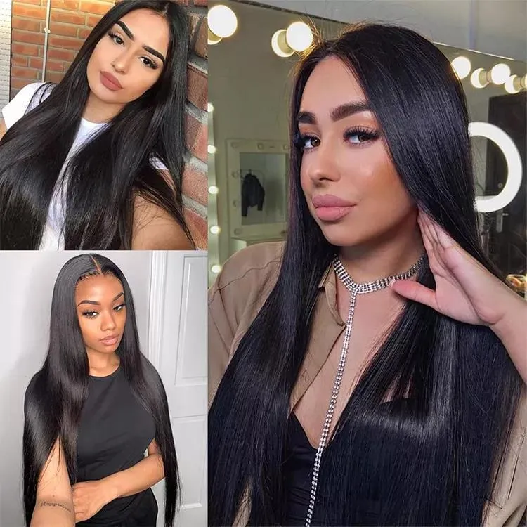 Black Straight Highlight 13x4 Front Similar to Real Human Hair Wigs Blonde Frontal for Women Transparent HD Lace Glueless Synthetic Wig PrePlucked