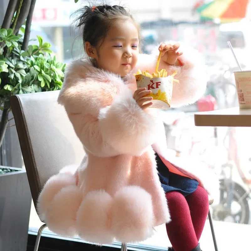 Winter Clothes for Girls 2023 New Kids Boutique Coat Thicken Korean Imitation Fur Autumn Fox Hair Cotton Warm Large Fur CollarXJ241211