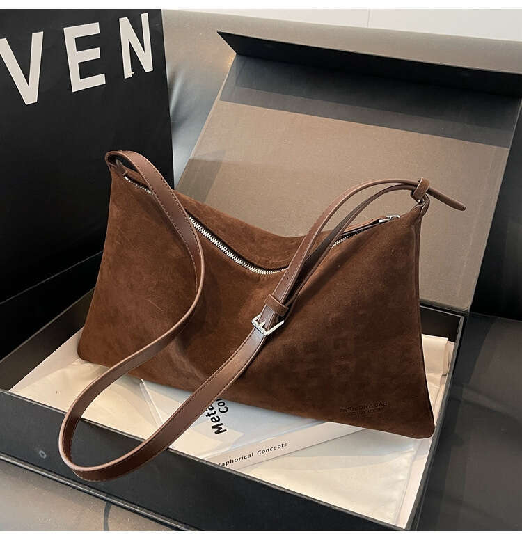 Women's Slouchy Vintage Frosted Suede New Fall/Winter Shoulder Underarm Simple Tote Large Capacity Commuter Bag