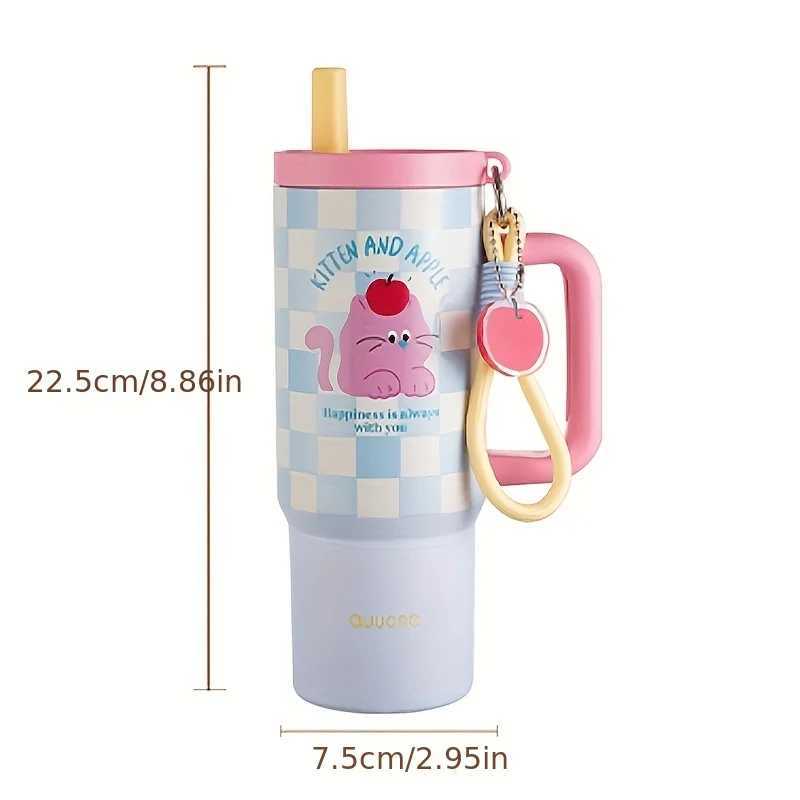 1Pc Couple Cute Dog Hot Cup 800ml Large Capacity Suitable for Students and Non Workers Holding Coffee Cup with Handle Straw Pendant Y241211