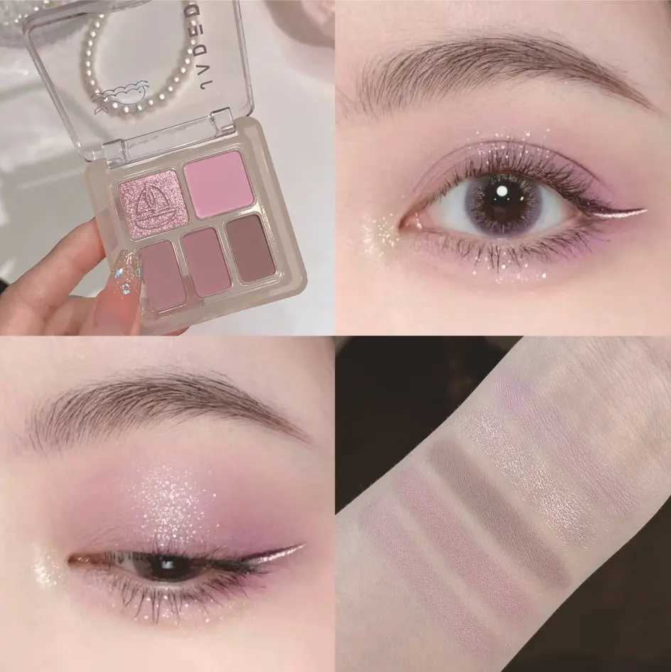 JADED Five Color Purple Pink Flash eye shadow Makeup Palette Waterproof Simple Color Shiny Silver Grey Matte Black eye shadowW241212