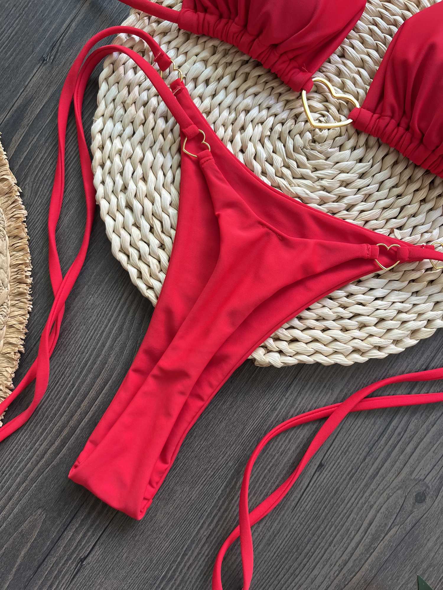 Sexy Red Swimwear Beach Surfing Bikini 2024 Women Party Suit Band 2 Piece SwimsuitXJ241212