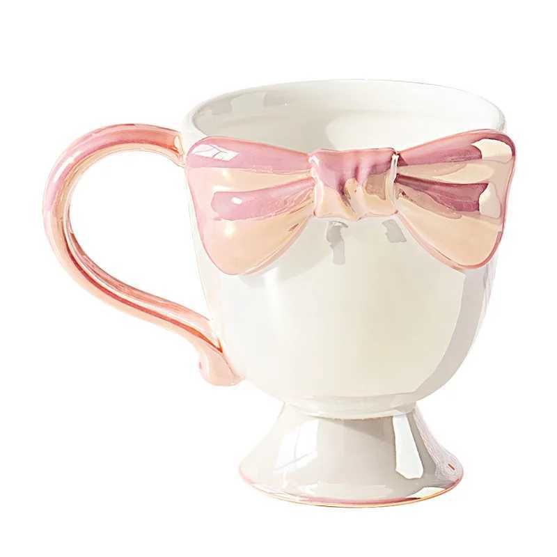 Creative and exquisite girl bow ceramic cup with high aesthetic value coffee and dessert high footed cup Y241211