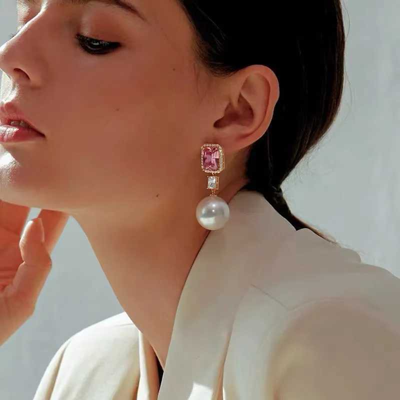 Romantic Perarl Diamond Dangle Earring 925 sterling silver Party Wedding Drop Earrings for Women Bridal Promise Jewelry Gift