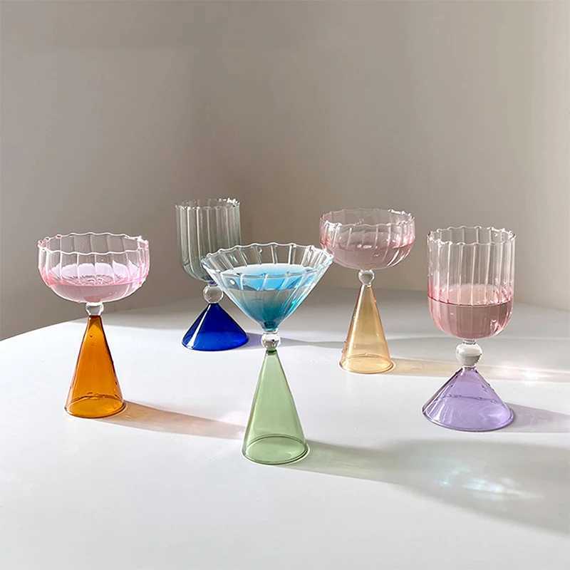 Fashion Irregar Wine Water Glass Gradient Champagne Glass New Two tone Green Blue Amber Ripple Glass Y241211