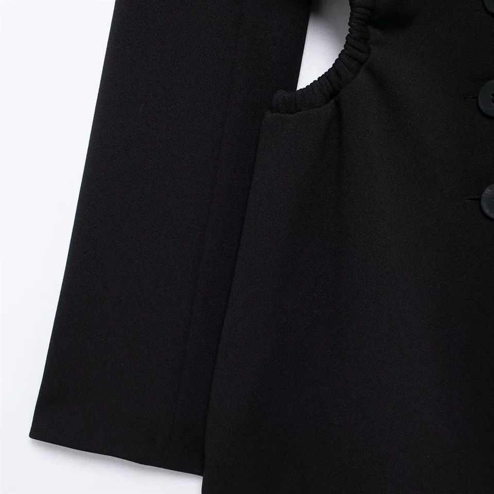 RZRA AutumnWinter Product Womens Open Waist n Flip Collar Long Sleeve Casual Suit Coat 241209