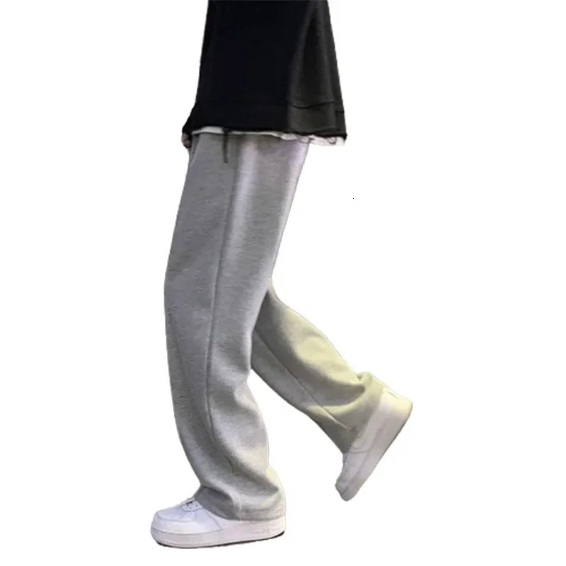 2024 KPOP Fashion Style Harajuku Slim Fit Straight Sweatpants Men Loose All Match Casual Pants Solid Pockets Wide Leg Trousers 241203Z