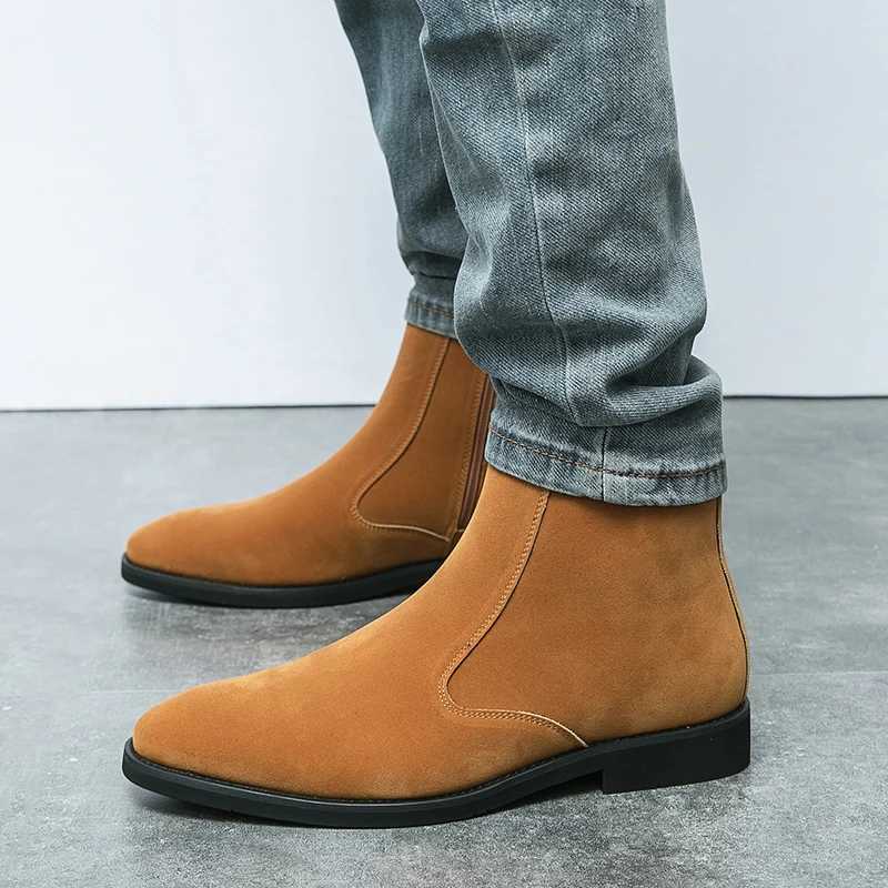 Chelsea Boots Men Faux Suede High Top Solid Low Heel Side Zipper Business Formal Boots Professial Classic Fi Denim BootsXJ241212