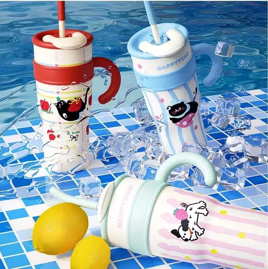 T Bear Cup Large Capacity Straw G Warm New 2024 Cold Cup High Aesthetic Value Motorcycle Bottle Holder Y241211