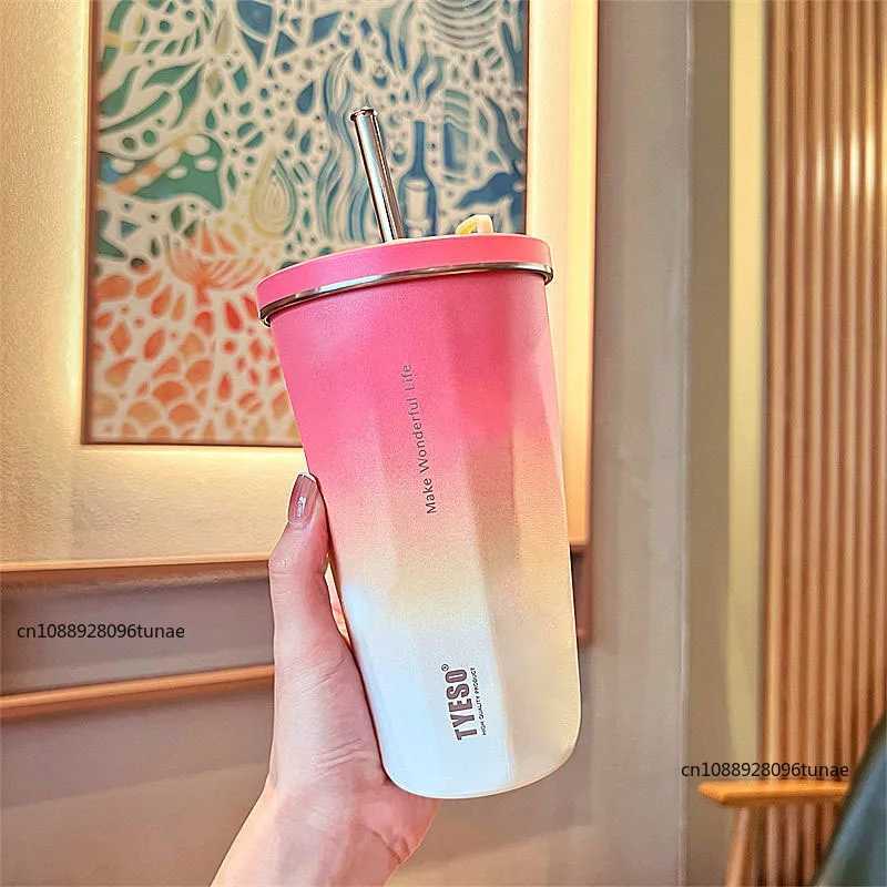 600ML stainless steel vacuum cleaner with straw car coffee cup outdoor sports hot water bottle keep hot and cold crazy cup Y241211