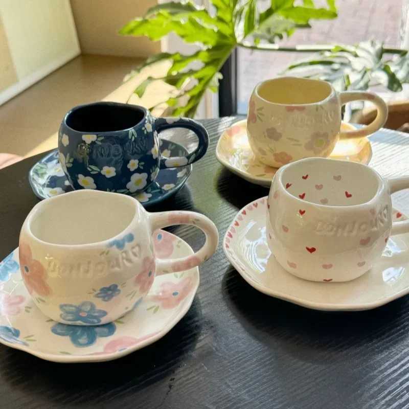 Coffee sauce Irregar sandwiched in handwritten ceramic tea cups afternoon tea milk dessert cups gift water Y241211