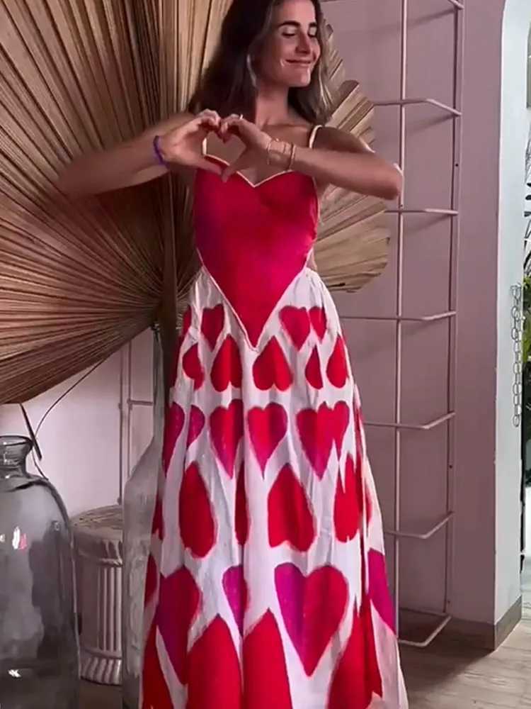Urban Sexy Dresses Elegant Love Printed Hollow Out Sling Dress Women Sexy V Neck Slveless Backless Lady Dresses 2025 Summer Lady Party Beach Robe Y241