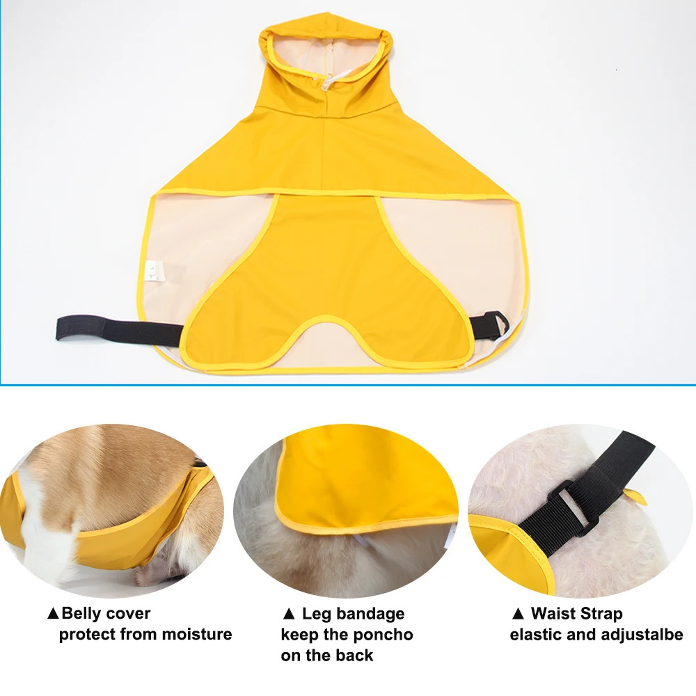 Dog Raincoat Waterproof Soft PU Breathable Dog Rain Jacket for Small Dog Hooded Dog Rain Coat with Transparent Cap Protect Belly 241212