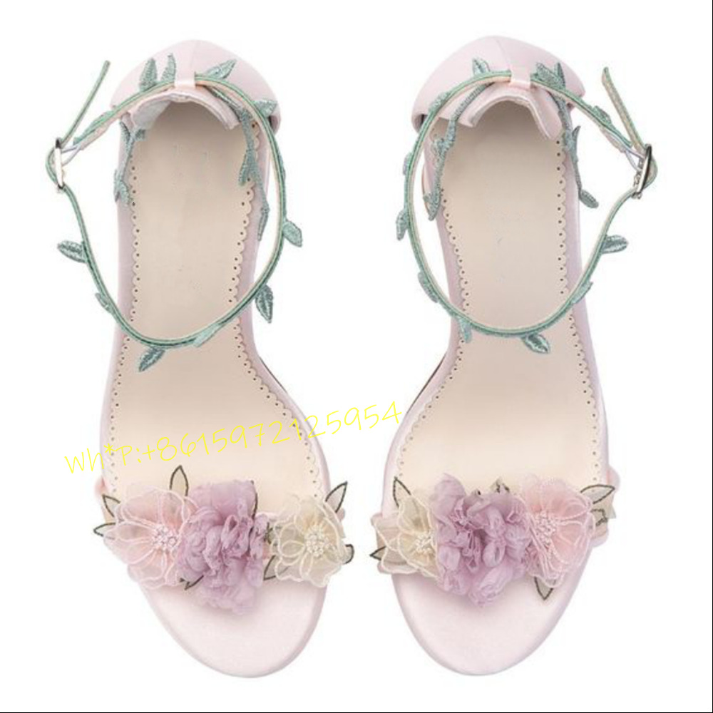 Purple Wers Thick Heel Women Elegant Wedding Green Leaf Decor Lovely Sandals Female Summer Outfit Party Evening Shoes