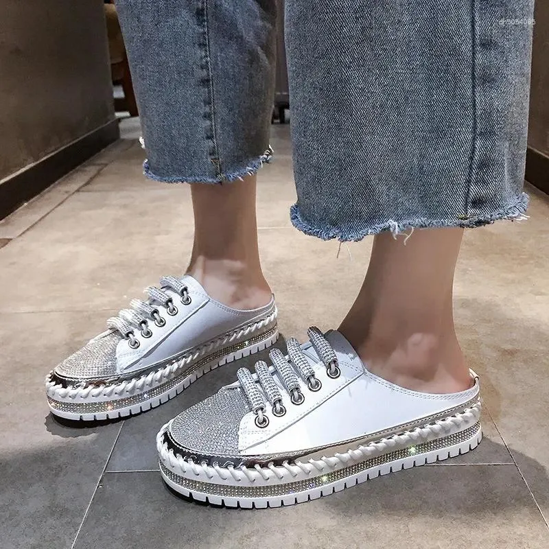 Slippers Crystal Half For Women Flat Platform Shoes Comfortable And Elegant Women's Couple Bg Sandals