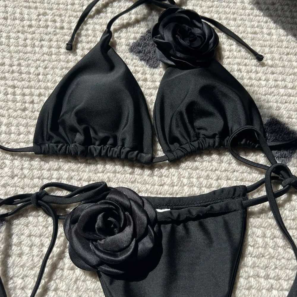 New Summer Women Bikinis Strapss Brazilian Thong Biquini Solid Color Rose Women Two Pieces Bathing Suit Swimsuit BeachwearXJ241212