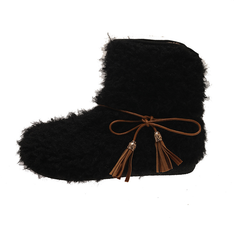 Women Boots:Plush hot Cute Designer Shoes New British Style Round Toe Flat Bottom Warm Snow Boots,Black/White/Coffee,Free shipping