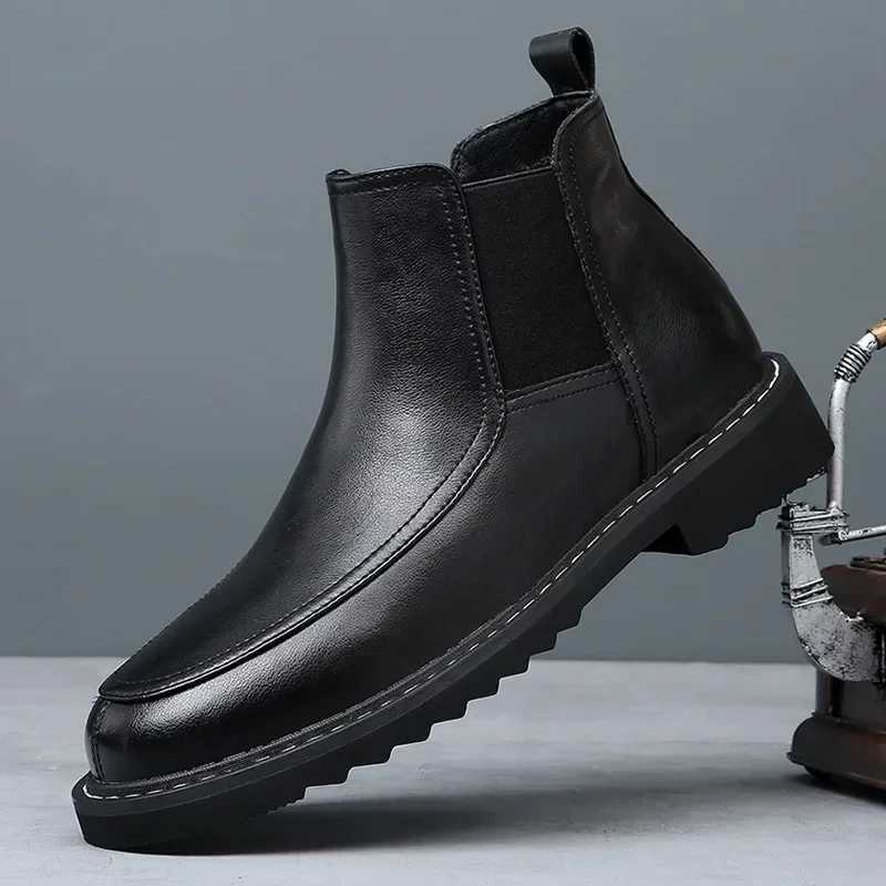 Cowhide Mens Chelsea Boots Autumn Winter Genuine Leather Boots High-quality Mens Short Boots Platform Boots Botines HombreXJ241212