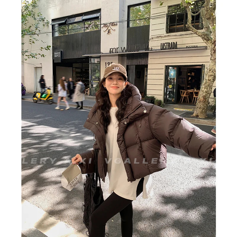 Thick coat womens coat black hooded fashion American streetwear Y2K down womens winter short coat 241210