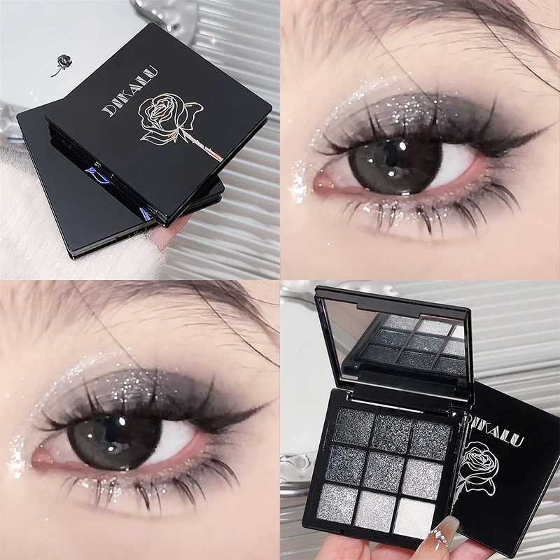 9-color full flash eye shadow palette black gray silver shimmer smoke punk eye shadow palette makeup halloween eye shadow pigmentW241212