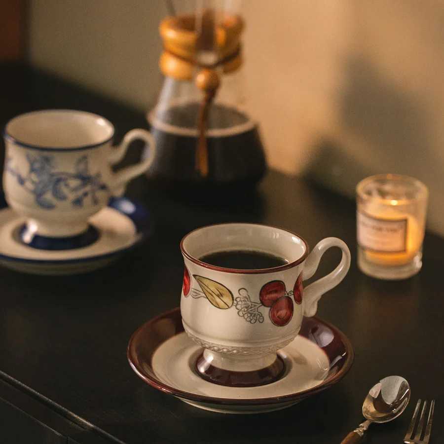 Ceramic coffee cup and plate set luxurious high-end afternoon tea floral tea G vintage style Y241211