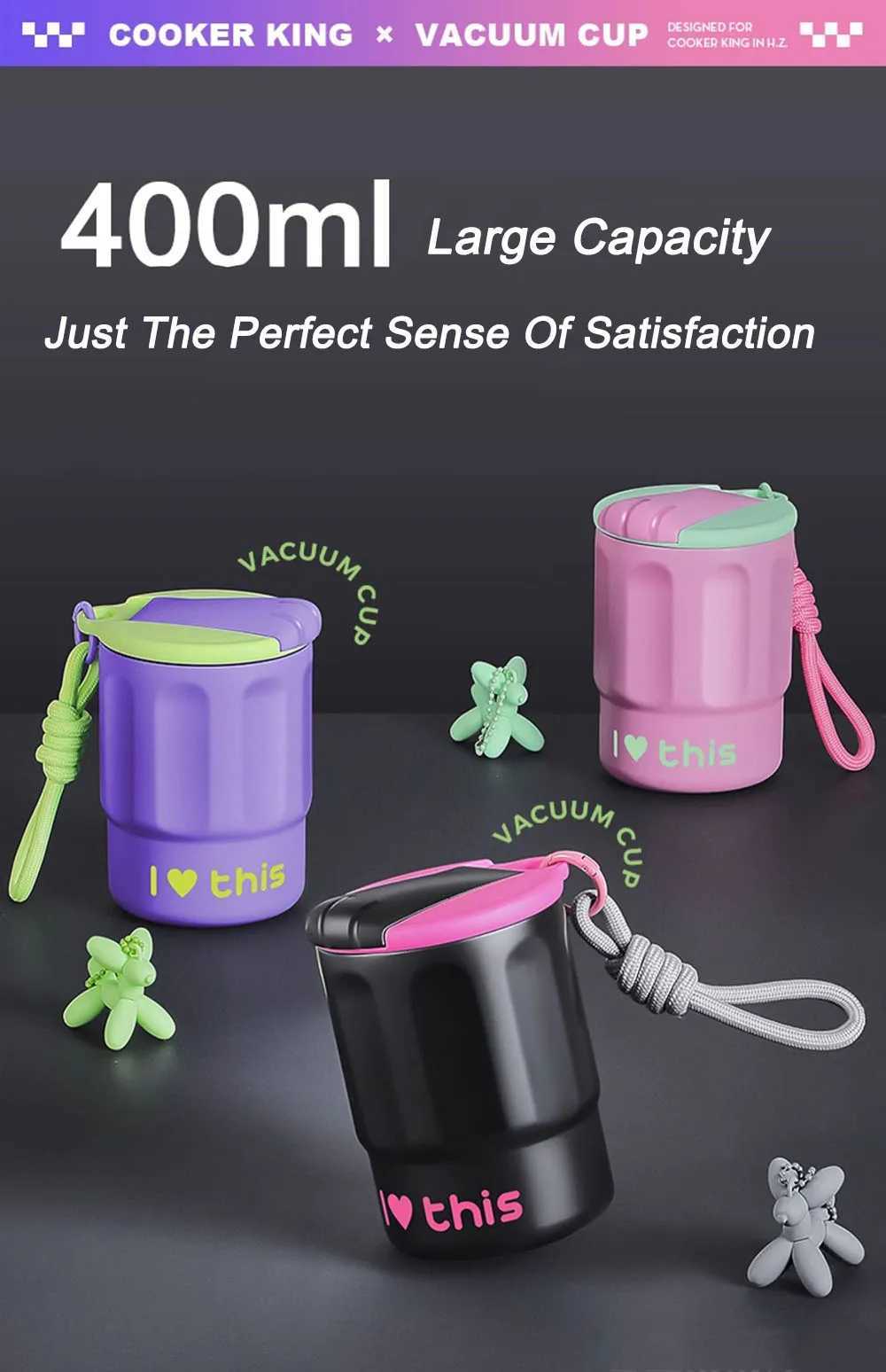 COOKER KING 304 stainless steel inflatable cup large capacity student cup portable coffee water cup used for hiking trips Y241211