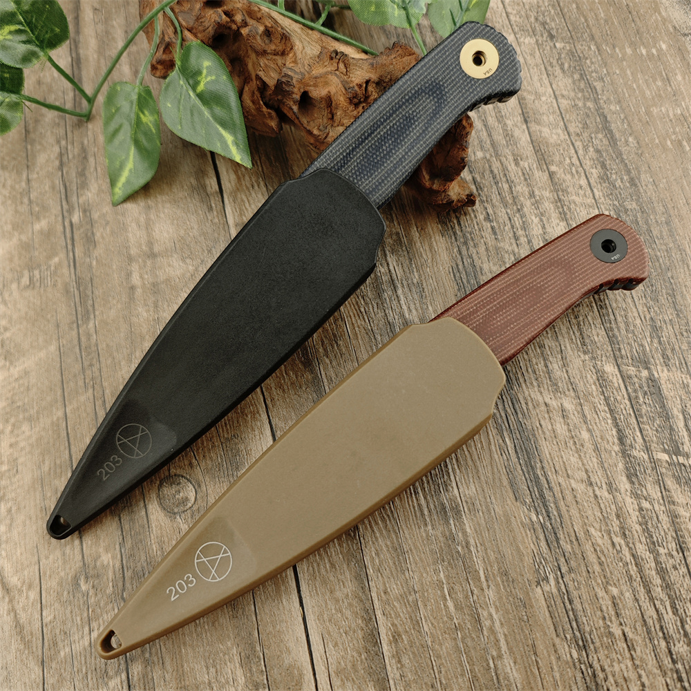 High Quality BM 203BT-01 DACIAN Jungle Tactics Fixed Blade Brown Canvas Micarta D2 Steel Easy To Carry Outdoor Hunting Hiking Pocket Knife with PIM Po