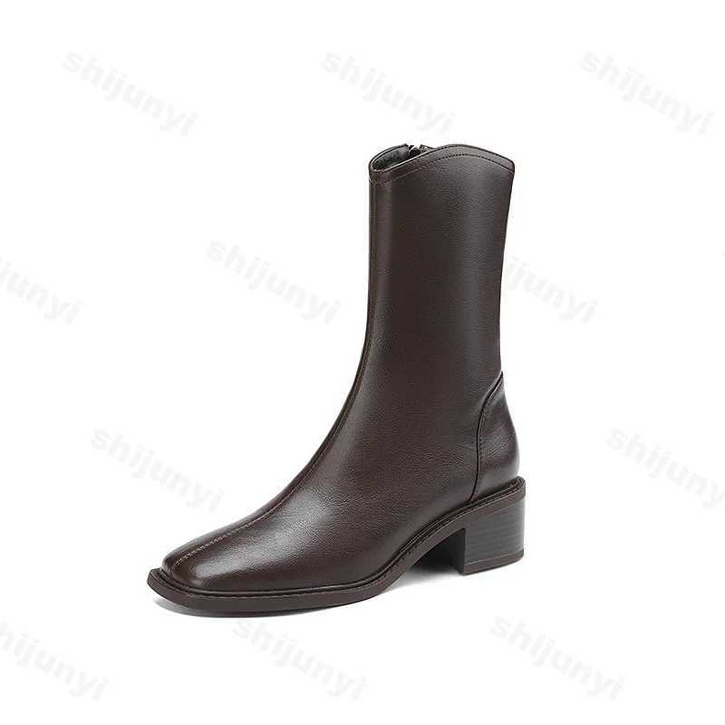 2025 New PU Leather Ankle Boots for Women Shoes Fi Side Zipper Outdoor Ladies Footwear Low Heel Short Black Botas De MujerXJ241212