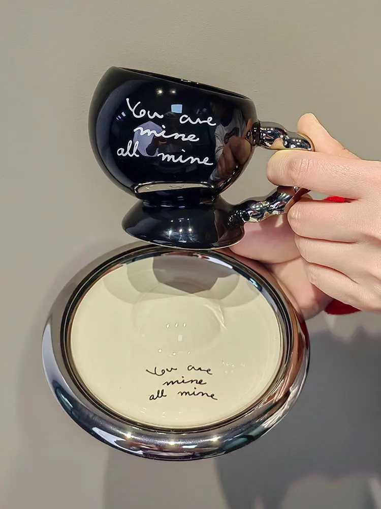 200ml black coffee cup sauce set high-end exquisite ceramic cup and plate set luxurious retro design sensory cup and plate set Y241211