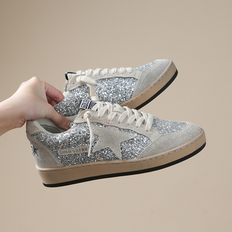 Small dirty shoes women new do old star sequins preppy style lace up casual plate shoes casual fashion hundred 2025
