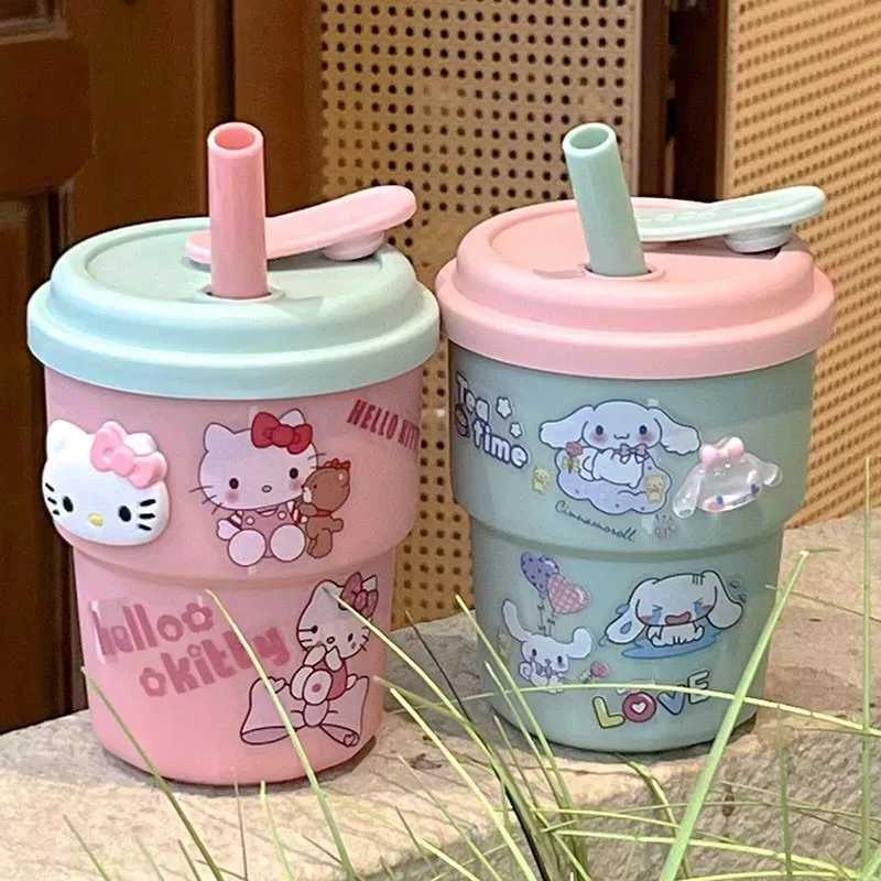 Cute 3D stickers for water cups straw plastic cups Kawaii lamps portable outdoor coffee cups girls gifts Y241211