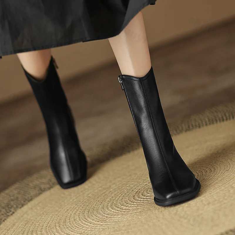 2025 New PU Leather Ankle Boots for Women Shoes Fi Side Zipper Outdoor Ladies Footwear Low Heel Short Black Botas De MujerXJ241212