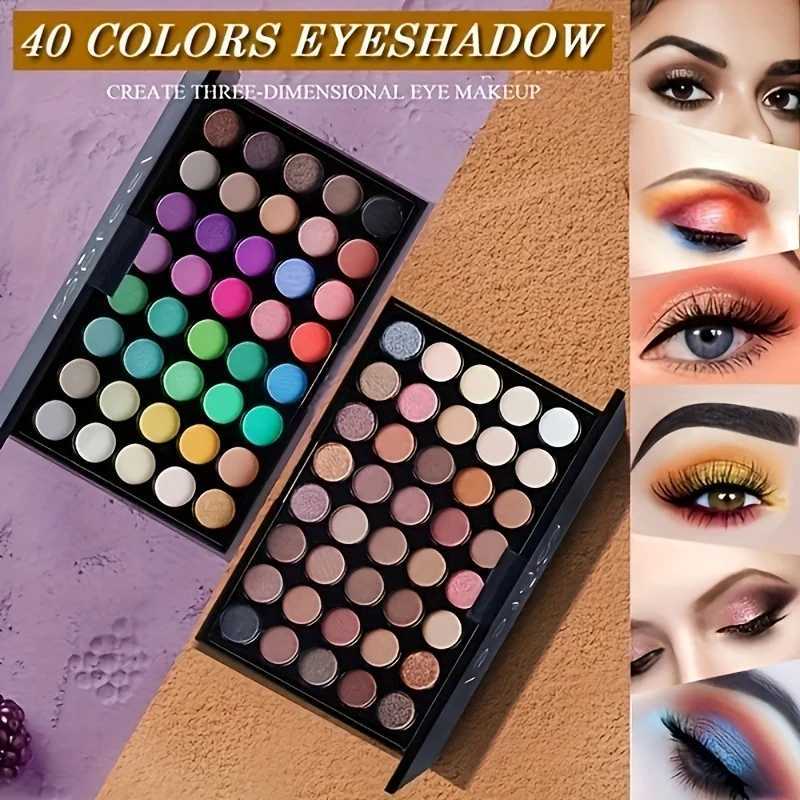 40 Colors Glitter Eyeshadow Palette with Free 5 Brushes Matte Waterproof Long Lasting Pressed Powder Cosmetics MakeUp KitW241212