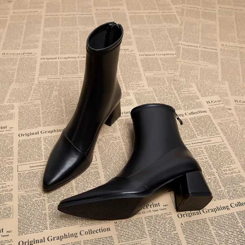2024 Winter High Heels Sexy Women Luxury Shoes Chunky Ankle Chelsea Boots Fi New Pointed Toe Zipper Goth Pumps Brand ShoesXJ250217