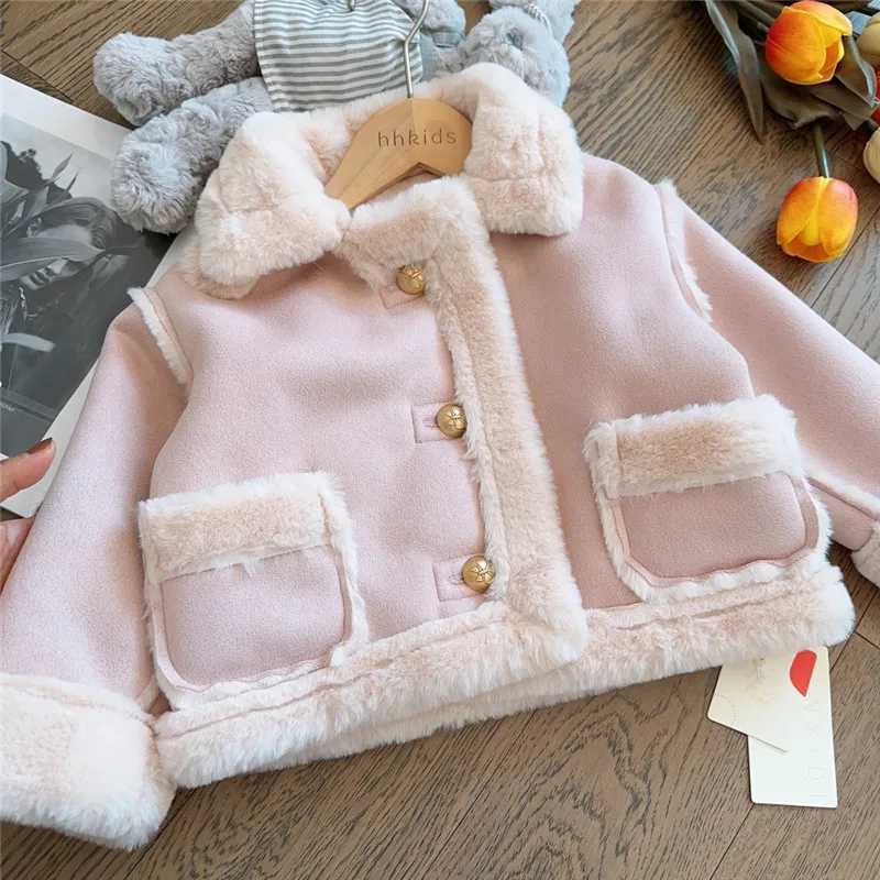 Children Plush Jacket Lapel Winter New Baby Imitation Suede Thickened Fur CoatXJ241211