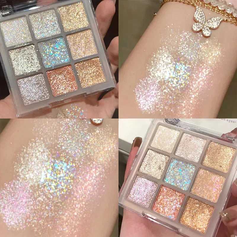 9 Color Glitter eye shadow Palette Champagne Pink Glass eye shadow Glitter Highlight Cool Tone Charming Glitter Eye MakeupW241212