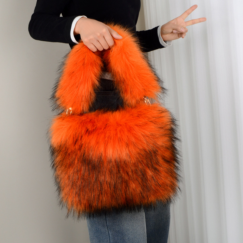 Chic USA Inspired Handbag Featuring High-Quality Imitation Fur Material - Luxurious Plush Design